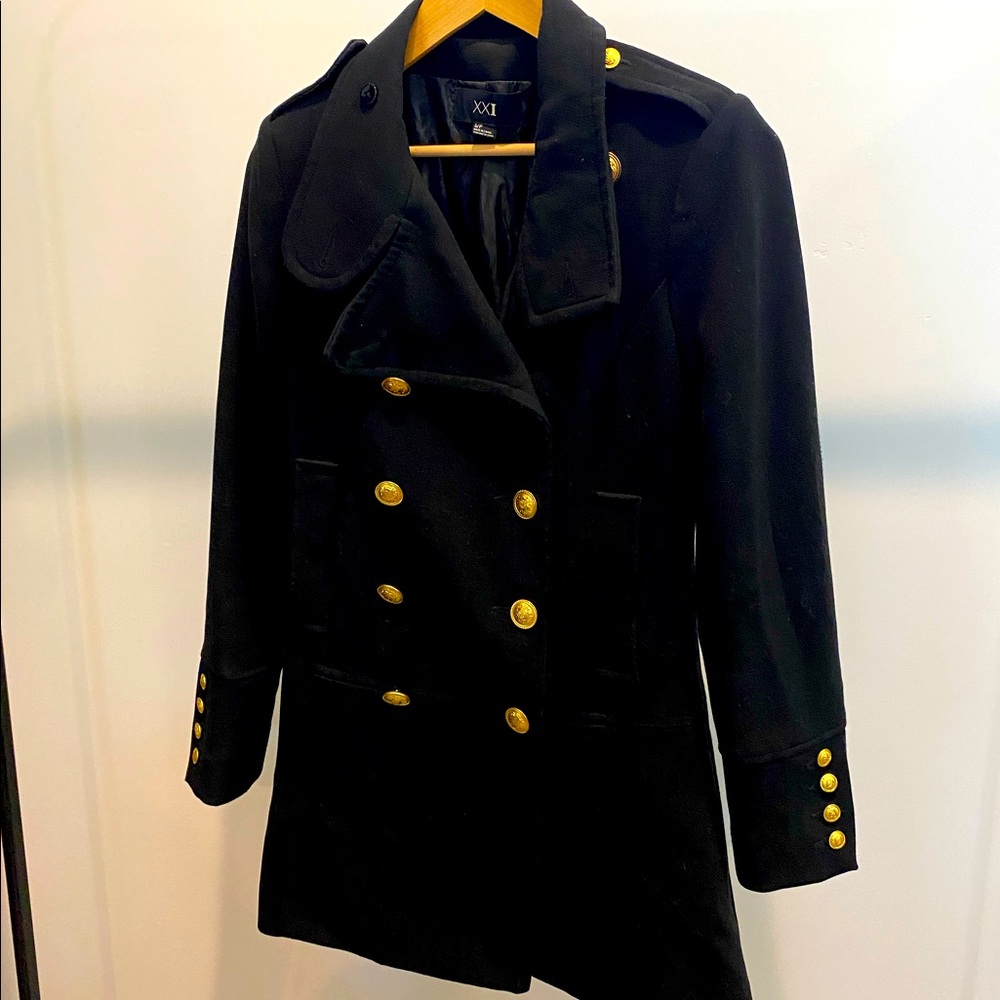 Black Peacoat with gold